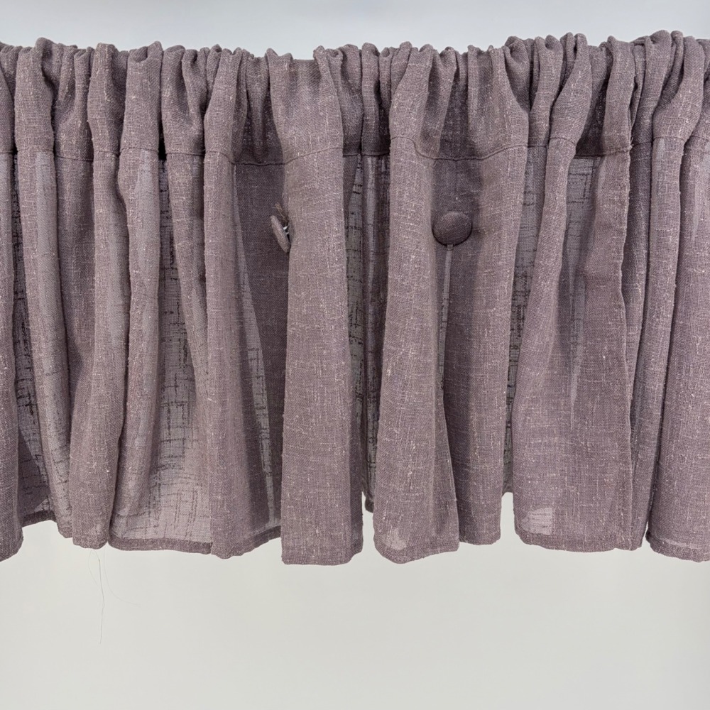 Window Valance 3 Panels Lavender 15x52 Each Pleated Button Linen Look Slub Gauze